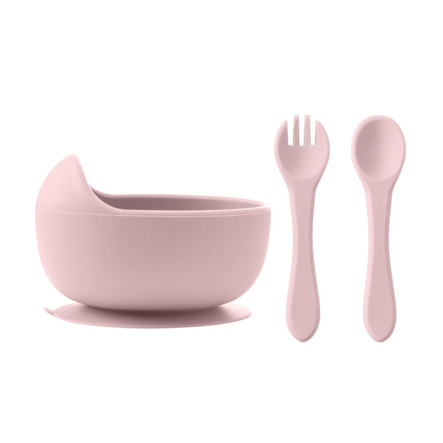 Set de Alimentación BLW – 3 Piezas de Silicona con Cuchara y Tenedor de Madera
